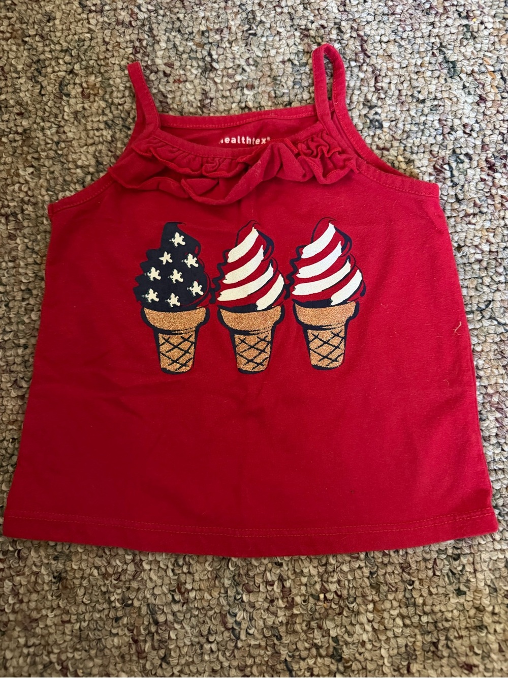 Healthtex Red Girls' Ruffle Tank Top with Ice Cream Graphic